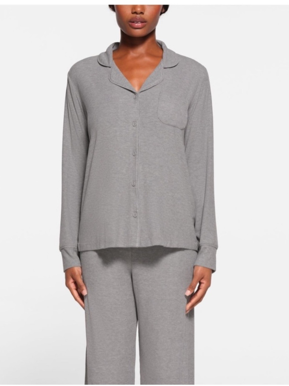 Skims Heather Gray Ribbed Button Front Soft Lounge Sleep Pajama Shirt sz M